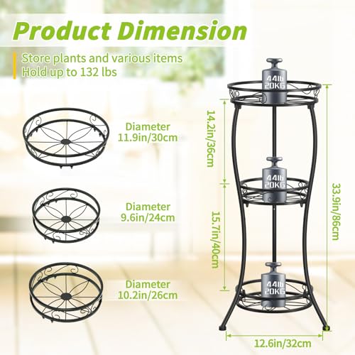 KMOTASUO 3 Tier Tall Metal Plant Stand, 33 Inch Plant Stands Indoor Outdoor, Rustproof Iron Flower Pot Holder Display Rack for Corner Patio Garden Balcony Living Room(Black) - color: Classic Black, size: 3 Tier