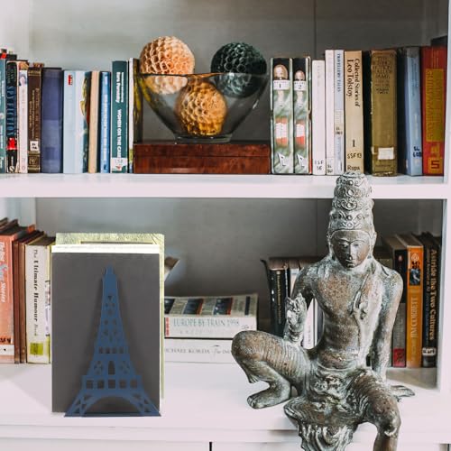 SAFIGLE 2Pcs Metal Tower Shape Book Holders for Desk Organization Decorative Book Stands for Home Office Library Sturdy Reusable for Shelves - color: Blue