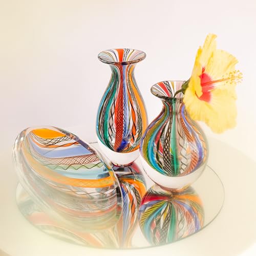 Ca D Oro Small Glass Vase Boho with Colored Canes Hand Blown Murano-Style Art Glass - Model Nº 2 - color: Small Colored Model 2