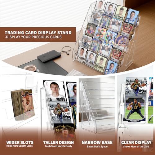 5 & 7 Tier Trading Card Display Stand, 12" Clear Acrylic Card Stands for Display, versatile Card Stands for Sports Cards, Graded & Greeting Cards, Postcards, Vendor Stickers, with Snap-On Assembly (Tall 5 Tier) - size: Tall 5-Tier