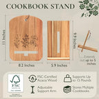 Wood Cook Book Stand for Kitchen Counter, Mothers Day Gift for Mom, Reversible Acacia Recipe Book Holder, Cooking Measurement Conversion Card, Adjustable Tablet Holder, Charging Cable Slot - style: Modern Classic