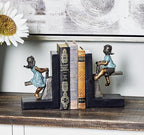 Deco 79 Polystone People Bookends with Swing Set, Set of 2 5"W, 8"H, Brown