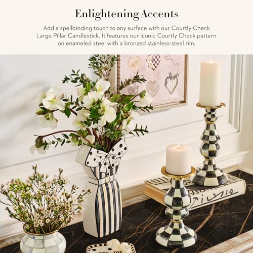 MACKENZIE-CHILDS Courtly Check Enamel Pillar Candlestick, Cute Black-and-White Pillar Candle Stand, Large - color: Courtly Check, size: Large