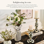 MACKENZIE-CHILDS Courtly Check Enamel Pillar Candlestick, Cute Black-and-White Pillar Candle Stand, Large - color: Courtly Check, size: Large