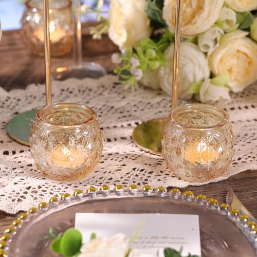 DARJEN 12Pcs Gold Glass Candle Holders - Round Tea Light Holders for Table Centerpiece, Wedding Shower, Party, Home Decor (Pack of 2) - color: Gold, size: 12PCS (Pack of 2)