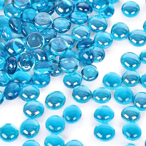 DomeStar 2LB Light Blue Flat Glass Marbles, Decorative Marbles for Vases Aquarium Pebbles Fish Tank Rocks Vase Fillers DIY Crafts Table Scatter Decor - color: Light Blue