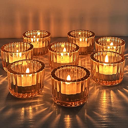GOLDEAL Gold Round Tealight Candle Holders,Set of 24 Thick Glass Tea Light Candle Holder Decor,Candlestick for Wedding Decor,Party,Baby Shower Party,Bridal Shower Party,Table Centerpiece, Home Décor - color: Gold