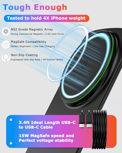 2 Pack Magnetic Wireless Charger for iPhone 15W Phone Charger Stand for iPhone 17/16/15/14/13/12 Series (Onyx Black) - color: 2 Pack Onyx Black