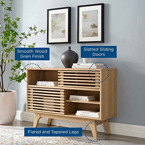 Modway Render Mid-Century Modern Two-Tier Display Stand in Oak - color: Oak
