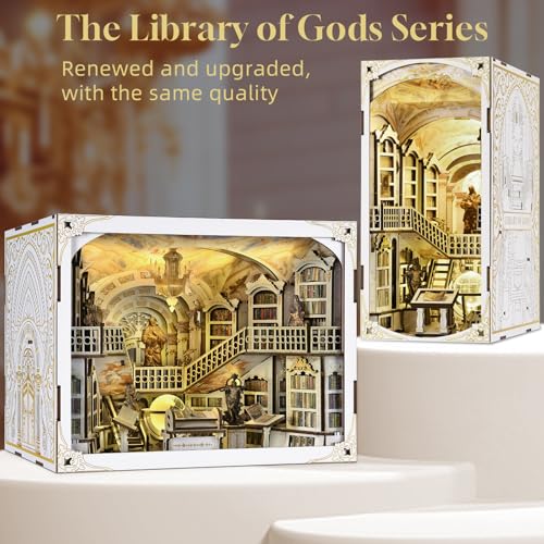 𝐂𝐂𝐂𝐃𝐅 DIY Book Nook Kit, DIY Miniature Dollhouse Booknook Kit, 3D Wooden Puzzle Bookend Bookshelf Insert Decor with LED Light for Adults (Library of Gods Max) - style: Library of Gods Max