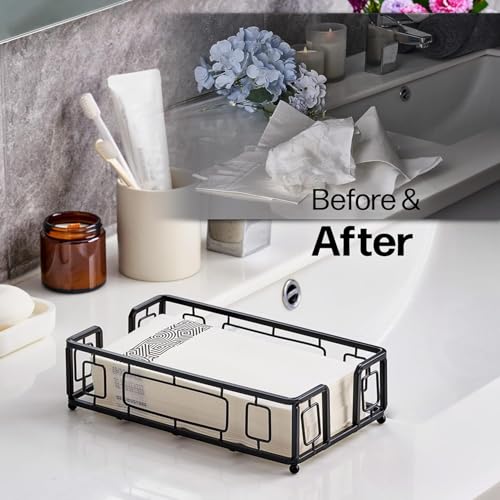 Guest Towel Holder Tray for Bathroom – Black Napkin Holder for Disposable Paper Hand Towels, Vanity Countertop Hand Towel Organizer, Modern Bathroom Accessory for Guest Napkins - color: H - Black Guest Towel Holder Tray, size: Guest Towel Holder