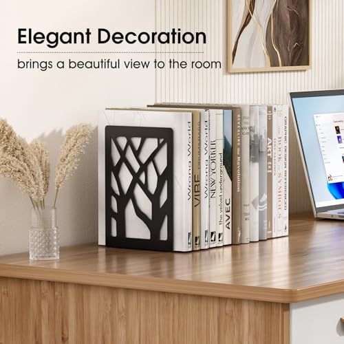 MaxGear Book Ends Tree Design Modern Bookends for Shelves, Non-Skid Book Holder, Heavy Duty Metal Book Storage for Books/CDs, Decorative Book Stopper for Home, 7 x 4.7 x 3.5”, Black,2 Pair/4 Pieces - size: 2 Pairs