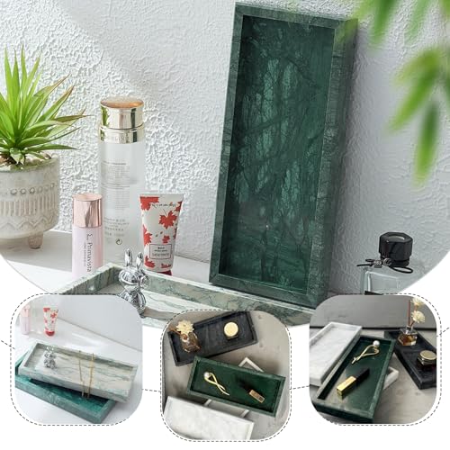 Natural Marble Tray, Stone Tray for Bedroom/Bathroom/Kitchen/Vanity Countertop, Jewelry Tray for Rings Earrings Necklace Bracelet Watch, Room Decor Aesthetic - color: Jade Green, size: 11.8" x 5.1" x 1.2"