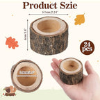 24 Pcs Wooden Tea Light Candle Holders Votive Candle Holders, Rustic Wooden Pillar Candle Stands Vintage Tealight Holders Set Candle Centerpieces for Dining Table Wedding Party, 1.6" H