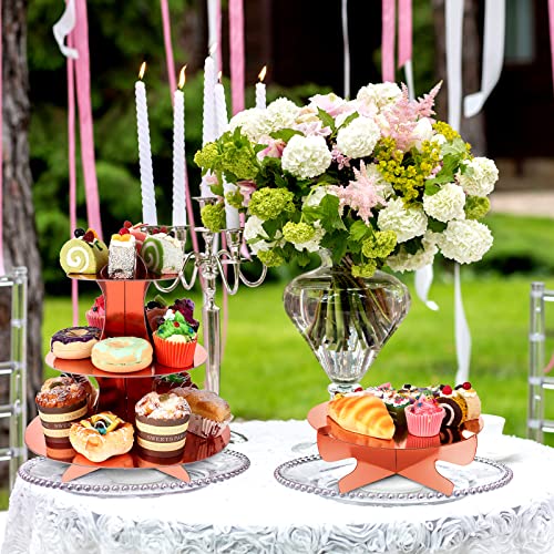 Zopeal 7 Pcs Dessert Table Display Set 3-Tier Cupcake Stand 1-Tier Cup Cake Display Tower Platters and Serving Trays Cardboard Cake Cookie Holders for Wedding Birthday Party Baby Shower(Rose Gold) - color: Rose Gold