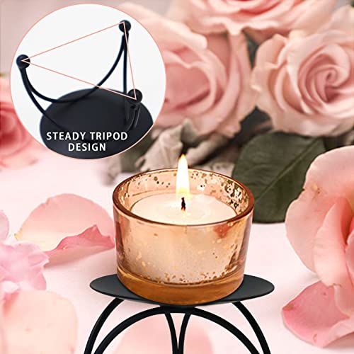 4 PCS 2.7in Iron Pillar Candle Plate, Candle Holders Round Shape, Handmade Decorative Candle Plate Pedestal, for Dinner, Wedding, Party, Spa (Black)