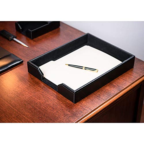 Dacasso Bonded Leather Desktop Tray Luxury Letter Holder & Paper Organizer for Desk, 13.5in x 10.5in x 2.13in, Black