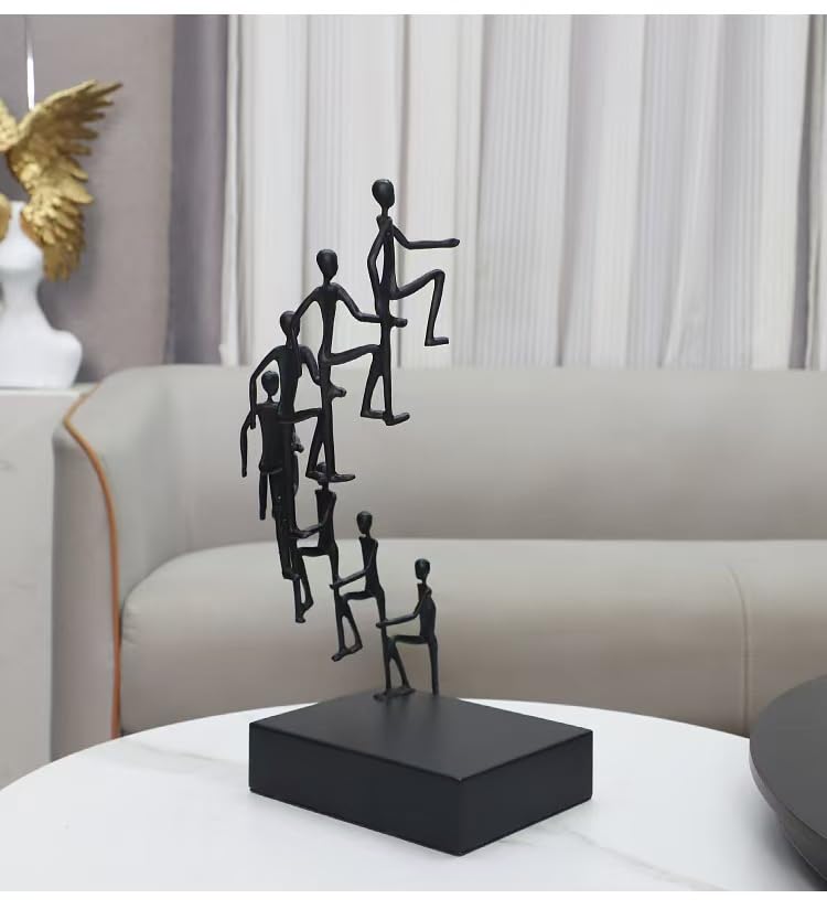 Modern Minimalist Abstract cast Iron Climbing Figures Sculpture, Black Metal Art Statue, Desktop Office Decor