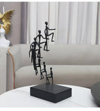 Modern Minimalist Abstract cast Iron Climbing Figures Sculpture, Black Metal Art Statue, Desktop Office Decor