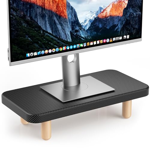Single Monitor Stand Riser, 16Inch Wood Desk Organizer with Monitor Stand & Storage Computer Monitor and Laptop Riser Multifunctional Laptop Stand Desk Organizer for Office Home Screen/Laptop/PC Black