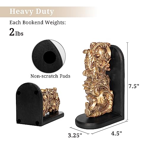 AELS Vintage Heavy Duty Bookends, Decorative Book Ends for Heavy Books, Unique Rustic Bookend Supports for Shelves, Stopper for Books/Movies/CD, Farmhouse Decoration, Bronze Gold & Black - color: Bronze Gold & Black