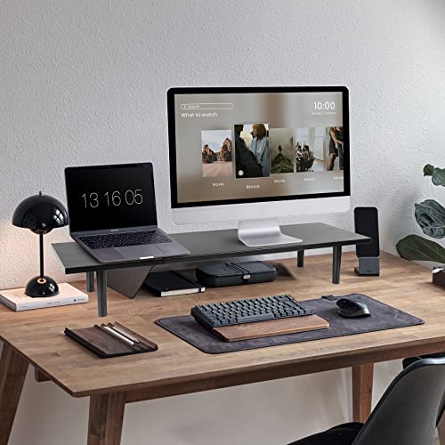Across-Star Dual-Monitor-Stand-Riser-For-Desk Adjustable Length 32-40 Inch，Large Desktop Computer Monitor Riser For 2 Screens，Desk Shelf Organizer Riser Stand For Computer/Laptop/PC/Printer/TV Black - color: Black, size: 32-40‘’ L*9.25‘’D*4.72‘’H