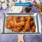 Large 304 Stainless Steel Serving Platter, 15.7" Rectangle Camping Plate, Vanity Organizer Tray for BBQ, Party, Buffet, Appetizer, Bathroom Supplies (Brushed Nickel)