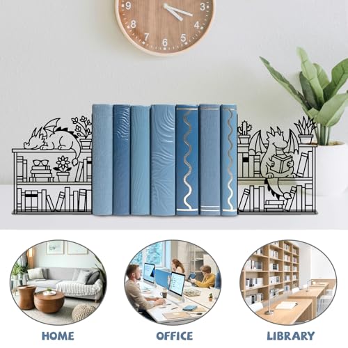 Metal Decorative Bookend Unique Dragon Bookends Decorative Cute Book Ends for Shelves Bookshelf Home Office Desk Bookshelf Decor Gift for Reading Enthusiasts - style: Dragon Decorative Bookends