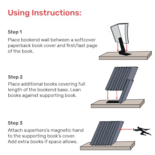 Artori Design Book Ends to Hold Books Heavy Duty Hidden Metal Bookends for Shelves Bookend Book Holder for Home Decorative Gift for Book End Lovers and Home Décor (Supergal+Book&Hero) - color: Black