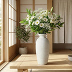 Ceramic Farmhouse Vase, 14.4 Inch Large Handmade Rustic Flower Vase, Waterproof Tall Vase for Pampas Grass & Home Decor, Ideal for Living Room, Shelf, Wedding & Housewarming Gift in Off-White