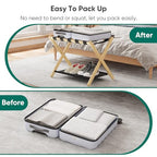 Smuxee Natural Bamboo Luggage Rack Pack of 2, Foldable Suitcase Stand with Storage Shelf, Easily Assembled Luggage Stand with 5 Nylon Straps for Guest Room Bedroom Hotel - color: Natural 2PCS
