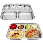 Korean Stainless Steel Divided Plates for Kids, Adults, Students, Premium 304, Electro-Polished, No Black Residue, BPA-Free, 6-Compartment Food Tray, Picky Eaters, Diet Portion Control, Set of 2 - size: 6 Compartments (12x9.5Inch)