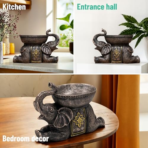 Elephant Decor Resin Sculpture with Tray – Antique Style Animal Figurine for Home, Office, Bookshelf, TV Stand – Unique Gift for Women, Moms, Friends(Copper Elephant Tray) - color: Copper Elephant Tray