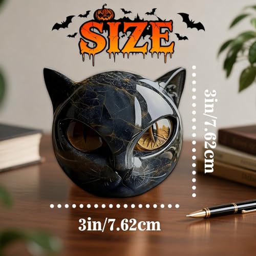 Black Cat Stone Sculpture Figurine Handcrafted Marble-Look Resin Statue with Amber Eyes, Elegant Home & Office Shelf Décor, Halloween Cat Figurine Gift for Animal Lovers (Gold) - color: Gold