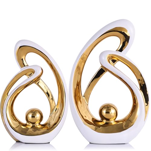 Home Decor Accent,Porcelain Art Mid Century Bookshelf Decorations,Gold Centerpieces for Tables,Abstract Ceramic Statue Sculpture for Coffee Table Mantel Tv Stand Centerpieces (White Gold, Large) - color: White Gold, size: Large