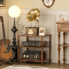 LELELINKY 3-Tier AV Media Player Stand, Brown Stereo Cabinet, Modern Stereo Cabine,Game Console Shelf,Wooden TV Stand,Multifunctional Entertainment Center, Suitable for Home, Conference Room - color: Brown, size: 3 Tier