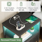 BOLUO Black Nightstand with Charging Station, LED Night Stand with Fabric Drawers and Shelf, Bedside Table with USB Ports and Outlets, Bedroom Nightstand Modern - color: B.black