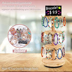 3 Tier Bracelet Holder,Wooden Rotating Bracelet Display Stand with 36 Hooks and Tray,360°Rotating Jewelry Holder Organzier for Bracelet, KeyChain, Necklace, Jewelr
