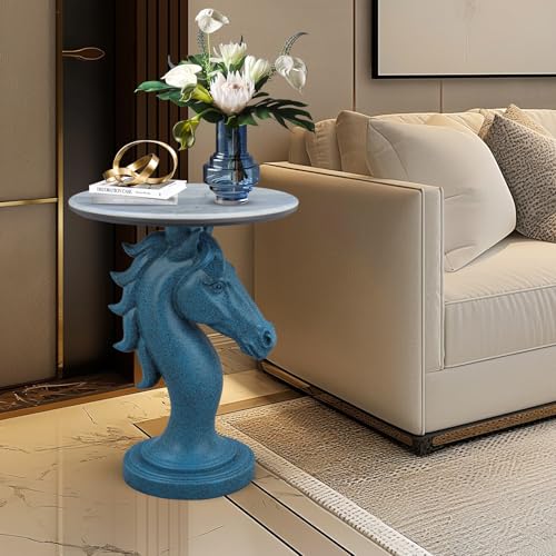 Modern End Table Living Room - Horse Statue Black Streak Faux Marble Night Stand, 23" Tall Contemporary‌ Side Table with Horse Head Base (17.74" Wide) for Reception Area & Bedroom - style: Black Streak Horse