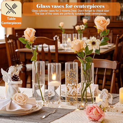 16Pcs Glass Cylinder Bud Vases for Centerpieces,7.7 In Tall Clear Flower Vases in Bulk,Glass Small Vases Floating Candle Holder for Party,Home Decor,Wedding Decoration,Birthday,Anniversary,Baby Shower