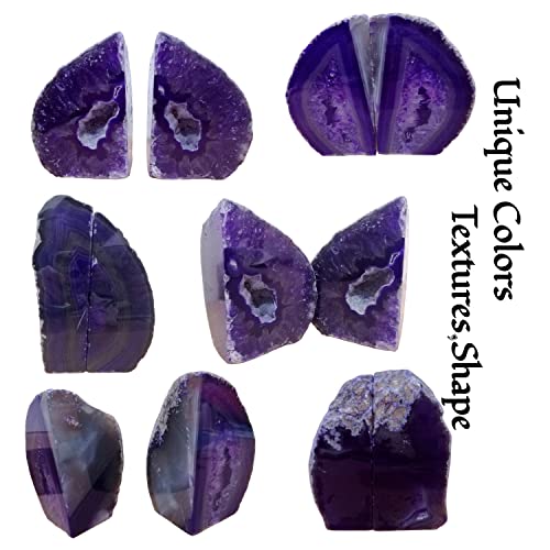 Decorative Agate Bookends 2-3 lbs Dyed Purple Natural Crystal Geode Book Ends for Home Decor Housewarming Gift 1 Pair - color: Purple, size: 2-3LBS