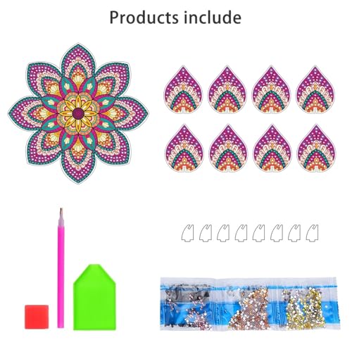 DIY Diamond Art Painting Candlestick Holders 5.71in Mandala Flower Shape Desk Candle Tray Tabletop Ornaments for Wedding Ramadan Party Home Table Centerpiece-Mandala14 - color: Mandala14