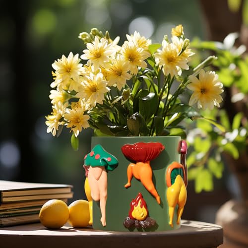 GUGUGO Mushroom Female Body Planters, Unique Dancing Lady Flowers Planter, Cute Quirky Butt Plant Pots for Indoor Plants, Funny Succulent Flower Pot for Home Decor, Eclectic Aesthetic Gift, Green - color: Grass Green, size: 5Inch