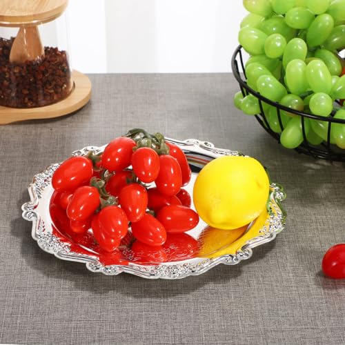Cabilock Silver Iron Serving Tray, 7.87In Elegant Snack Serving Platter for Party Food Desserts and Jewelry Display, Multifunctional Decorative Tray for Entertaining