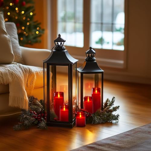 Homemory Christmas Red Flickering Flameless Candles, Battery Operated Acrylic LED Pillar Candles with Remote Control and Timer, Set of 9 - color: Red, 9Pack