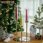 NUPTIO Hurricane Glass Candle Holders: Set of 6 Tall Gold Metal Candlestick Holder with Chimney Tube Brass Tiered Taper Candles Stands for Christmas Holiday Party Decoration 23.6 & 21.7 & 19.7 in - size: 23.6 & 21.7 & 19.7 in