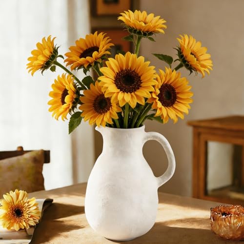 Ceramic Flower Vase 8 inch White Farmhouse Vase with Handles for Home Decor Vintage Rustic Decorations for Bathroom, Living Room, Entryway, Wedding - color: 8 Inch-white