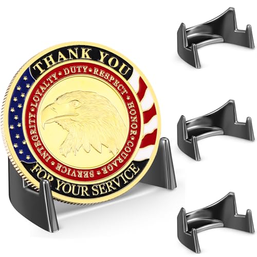 Yaocom 4 Pcs 1.69 Inch Metal Challenge Coin Display Stand Military Coin Holder Medallion Token Holder for Veterans Collectors Fits 2 Inches and up Coins Medals Pocket Watches (Black) - color: Black