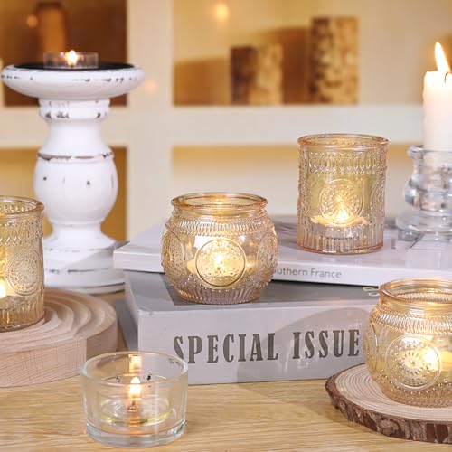 DARJEN 12Pcs Gold Votive Candle Holders - Glass Candle Holder for Table Centerpiece, Tea Lights Candle Holders for Home, Party & Wedding Shower Decoration - color: Gold, size: 12 PCS