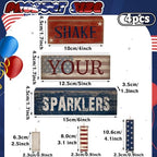 CroBlissful 4 Pcs 4th of July Decorations Patriotic Memorial Day Tabletop Decorations Red White Blue Table Centerpieces Sign for Office Tiered Tray Home Shelf 250th Anniversary(Shake) - style: Shake